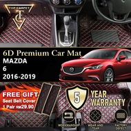 Top Carpet MAZDA 6 ( 2016 - 2019 ) 6D PU Leather Car Carpet VIP Car Mat Floor Mat Alas Kaki Karpet K