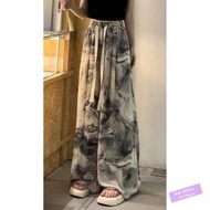 ✦Ready Stock✦ celana kulot wanita perempuan New Chinese ink painting, high-waisted, draped, long pants, women's spring and summer, loose and thin, casual wide-legged skirt, pants,