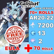 【COD+GIFT】Genshin Impact Account Eula plus 70+ Rolls 7200 Primos  【AR 20-22】