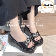 Square toe bow buckle sandals with stone buckle 7cm high (D0220)