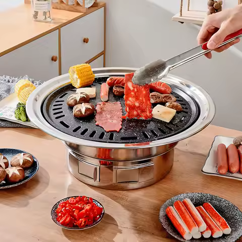 13 Inch Korean BBQ Grill Multifunctional Charcoal Barbecue Grill Round Camping Grill Stove Tabletop 