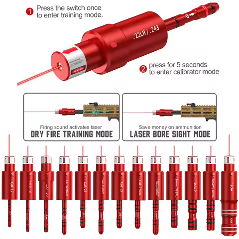Tactical 22LR 9mm 30-30 .25 .27 .177 7mm 223rem 7.62x39 12GA Laser Training Bullet Red Dot Bore Sigh
