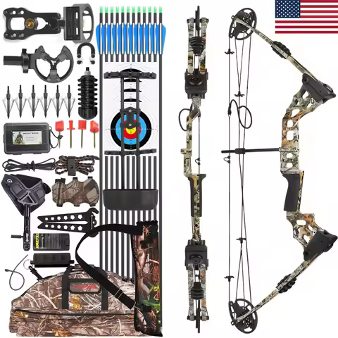 Adjustable Compound Bow Arrow Set with Spine 500 Carbon Arrows 20-70lbs 320FPS High-Strength Alloy H