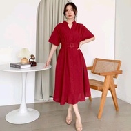 Dress Merah Imlek Wanita Terbaru Midi Busui Fit To Xl