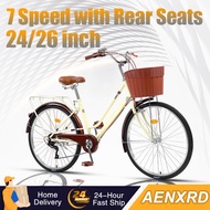 AENXRD Bicycle Retro Bike Women's Commuter Bikes 24/26 inch Bicycle And FREE Front Storage Basket