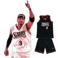 Set sulaman jersi Iverson No. 3 versi retro 76ers, jersi bola keranjang yang bernafas, boleh dicetak
