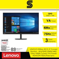 LENOVO D32qc-20 31.5" Curved Monitor - 4ms/75Hz/QHD 2560x1440/1500R/VA Panel/HDMI/DP/VESA/Low Blue L