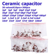 Ceramic capacitor 30 valuesX10pcs=300pcs 2PF-0.1UF 2PF 3PF 680PF 1NF 1.5NF 68NF 100NF 0.1UF