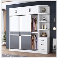 6.5FT 3 Door Minimalist Wardrobe Sliding Door Wardrobe With Cabinet Bedroom Wardrobe Set Furniture Almari Baju 3 Pintu