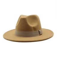 หมวก Fedora หมวกฤดูหนาวสำหรับผู้หญิงหมวกมีแถบริบบิ้นของผู้ชายหมวกปีกกว้างสีเบจคลาสสิกสำหรับงานแต่งงานในโบสถ์หมวกทางการใหม่