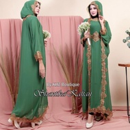 Bj930 Gamis Lebaran Terbaru Gamis Kapucong Bordir Sifon Ceruti Hoodie