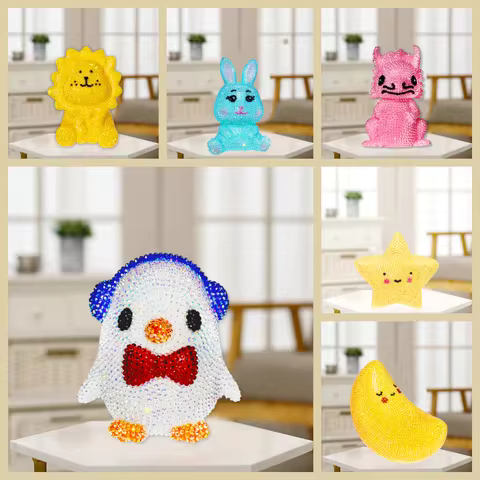 1 set of DIY animal diamond art night light, little pig diamond art Led night light kit, swan diamon