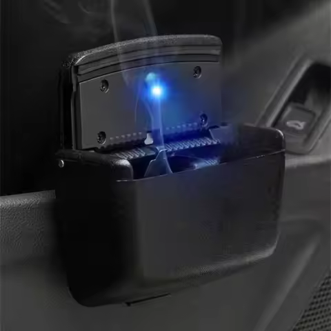 Mini Car Trash Bin With Led Lights Auto Cigarette Smokeless Portable Ash Tray With Cover Creative Mu