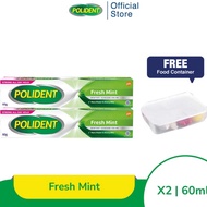 Fg2 Twinpack Polident Adhesive Fresh Mint Denture Glue 6g Free Food Container