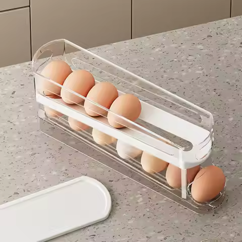 2 Tier Automatic Scrolling Egg Rack Holds 12 To 14 Eggs Eggs Rolling Rack Non-Slip Refrigerator Egg 