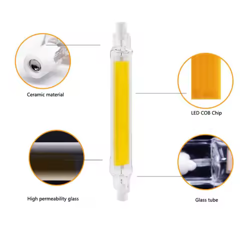 78MM 118MM R7S LED Glass Tube COB Bulb High Power 5/10/20W R7S Corn Lamp Replace Halogen Light AC 11