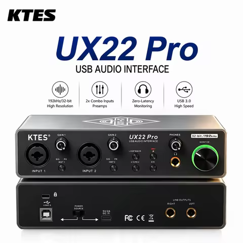 UX22 Pro Audio Interface 192kHz 32-Bit USB Sound Card for Studio Recording Live Streaming Podcast DA