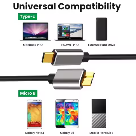 USB 3.0 Type C To Micro B External Hard Drive Cable 5Gbps Hard Disk Data Wire for WD Sandisk Connect