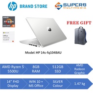 HP Laptop 14s-fq1047AU Gold or fq1048AU Silver  (E-Wallet RM50) (AMD Ryzen 5 5500u, 8gb ram, 512gb s