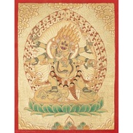 宏偉的大黑天唐卡 六臂守護神 手工製作