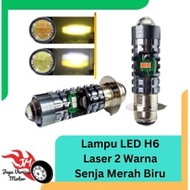 MERAH H6 2-Color LED Headlight Plus Red Twilight Xenon Modelbiru Laser Light Motorcycle LED Light H6