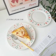 =IG=Pastoral style plate Flower Embossed Ceramic plate Ins style plate IGSTORY plate cafe plate rest