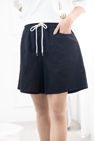 棉麻抽繩五分褲 黑色