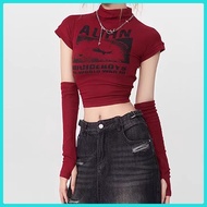 ∦ Printed red t-shirt for women causal sexy crop top