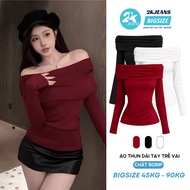 Women's Off-Shoulder Long-Sleeve T-Shirt Big Size 2KJeans_Bigsize AT84