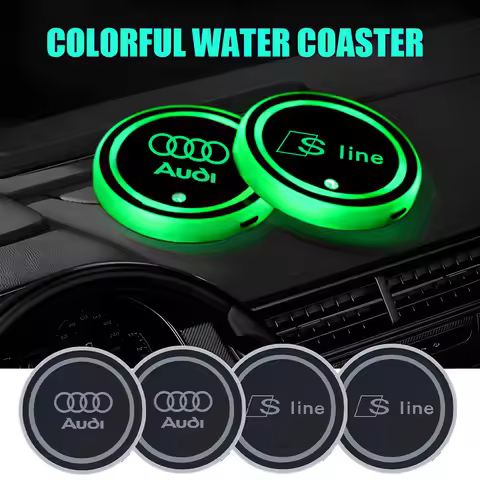2PCS Car Luminous Water Glass Coasters LED Beverage Mat For Audi Sline TT A1 A2 A3 A4 A5 A6 A7 A8 8P