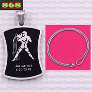 Aquarius pendant - White stainless steel Aquarius with white solid stainless steel chain necklace + 