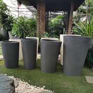 RICO Z17 Beige Grey Granite Fibreglass Premium Round Circular Flower Pot Pasu Bunga Garden Plant Pokok Besar Outdoor