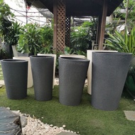 RICO Z17 Beige Grey Granite Fibreglass Premium Round Circular Flower Pot Pasu Bunga Garden Plant Pok