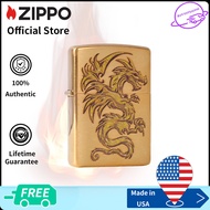 Zippo Dragon Design Brushed Brass Lighter | Zippo 29725 ( Lighter Without Fuel Inside )การออกแบบมังก