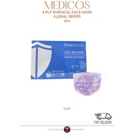 MEDICOS Sub Micron 4 Ply Surgical Face Mask Floral Series [LILAC] 50's