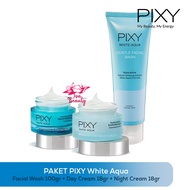 PAKET PIXY White Aqua Series Skincare 3pcs ( Day Cream 18gr + Sleeping Mask 18gr + Facial Wash 100ml