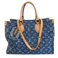 【二手】LOUIS VUITTONLouis Vuitton 兩用 M46871 手提包/單肩包 OnTheGo MM Monogram 牛仔布托特包