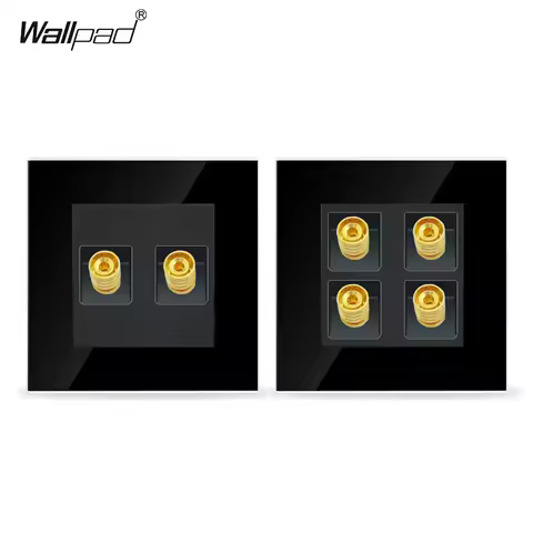 2 Pin 4 Pin Audio Socket Wallpad Luxury Black Crystal Glass Frame 86*86mm 4 Pins Audio Wall Socket