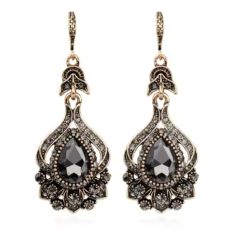 Elegent Bohemia Women Drop Earring Gray Crystal Jewelry Turkish Eardrop Bridal Bijoux