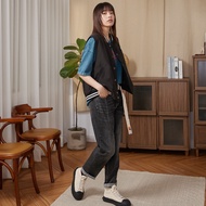 [gozo] gozo Bookmark Cotton Baseball Vest (Black/Light Khaki _ F) | Women's V-Neck Keep Warm