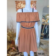 KYU KF24 Korean Light Brown Off-Shoulder Garter Waist Dress