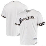 jie MLB Milwaukee Brewers Majestic White Home Button-Down Jersey Baseball Tshirts Sports Tops Plus Size