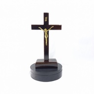 (SDKK 20 cm - CKT) 20 cm Brass Corpus Sitting Cross Catholic Table Cross Teak Wood Cross/ Brass Corp