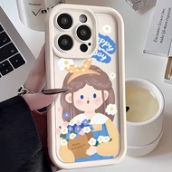 1pc Lovely Cartoon Q Version Girl Holding Flowers Creative Personality Floral Painting Bow Tie Cream