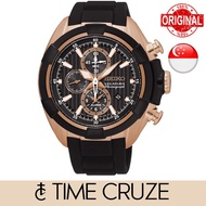 [Time Cruze] Seiko SNAF60 Velatura Chronograph Quartz Black Rubber Strap Rose Gold Black Dial Men Watch SNAF60P1 SNAF60P