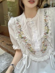 71037 Retro Gentle Flower Lace Lace Embroidered Shirt Women