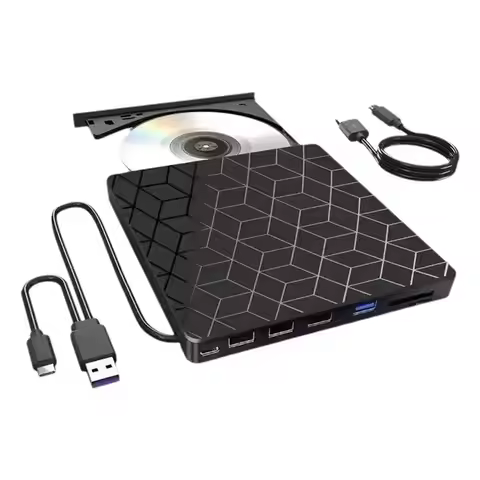 AT41 CD Player 7 In 1 External CD DVD Drive USB3.0& Type C DVD Burner Optical Drive CD RW DVD Record