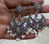 oxidised long earrings indian/German silver big earrings/indian earrings/ black metal earrings