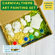 CARNIVAL SET 2-A LION CLOWN CAROUSEL THEME ART PLASTER PAINT KIT 6/12 POSTER PAINT POUCH MINI BOX