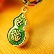 黃金墜子-卍字葫蘆(福祿)墜子-古法金工藝純金墜子(綠色)